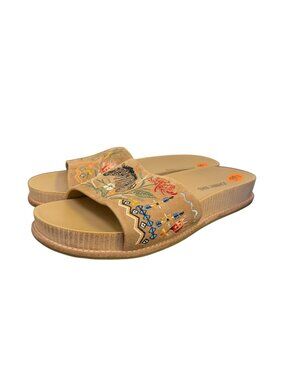 Johnny Was Embroidered Slides Tan Multi Size 8.5